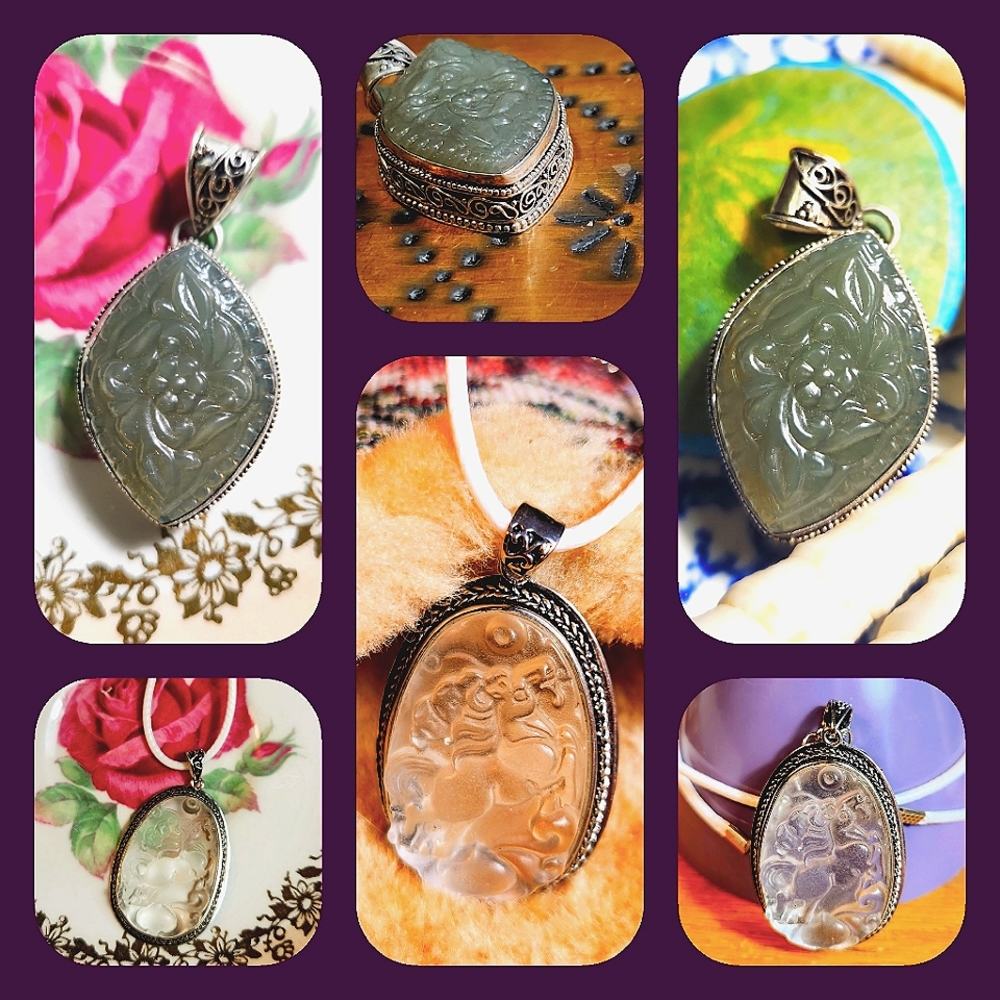 2 fabulous,carved glass pendants.A football-shaped 1 and an almost oval shaped 1